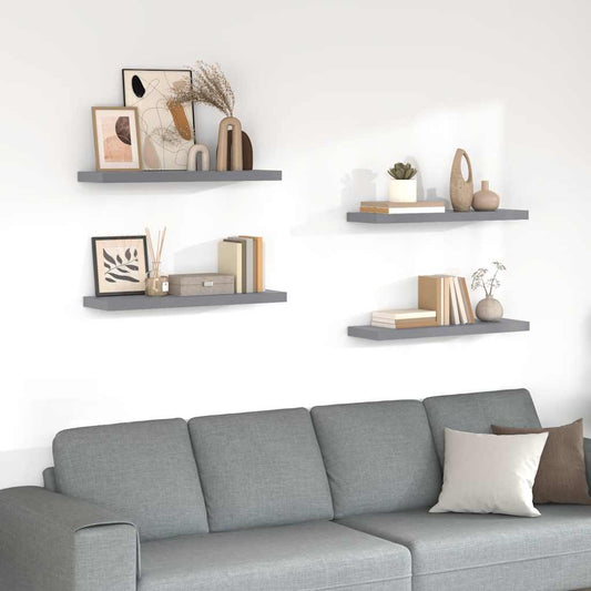 Pakabinamos lentynos, 4vnt., pilkos, 80x23,5x3,8cm, MDF