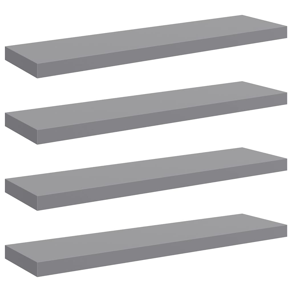 Pakabinamos lentynos, 4vnt., pilkos, 90x23,5x3,8cm, MDF