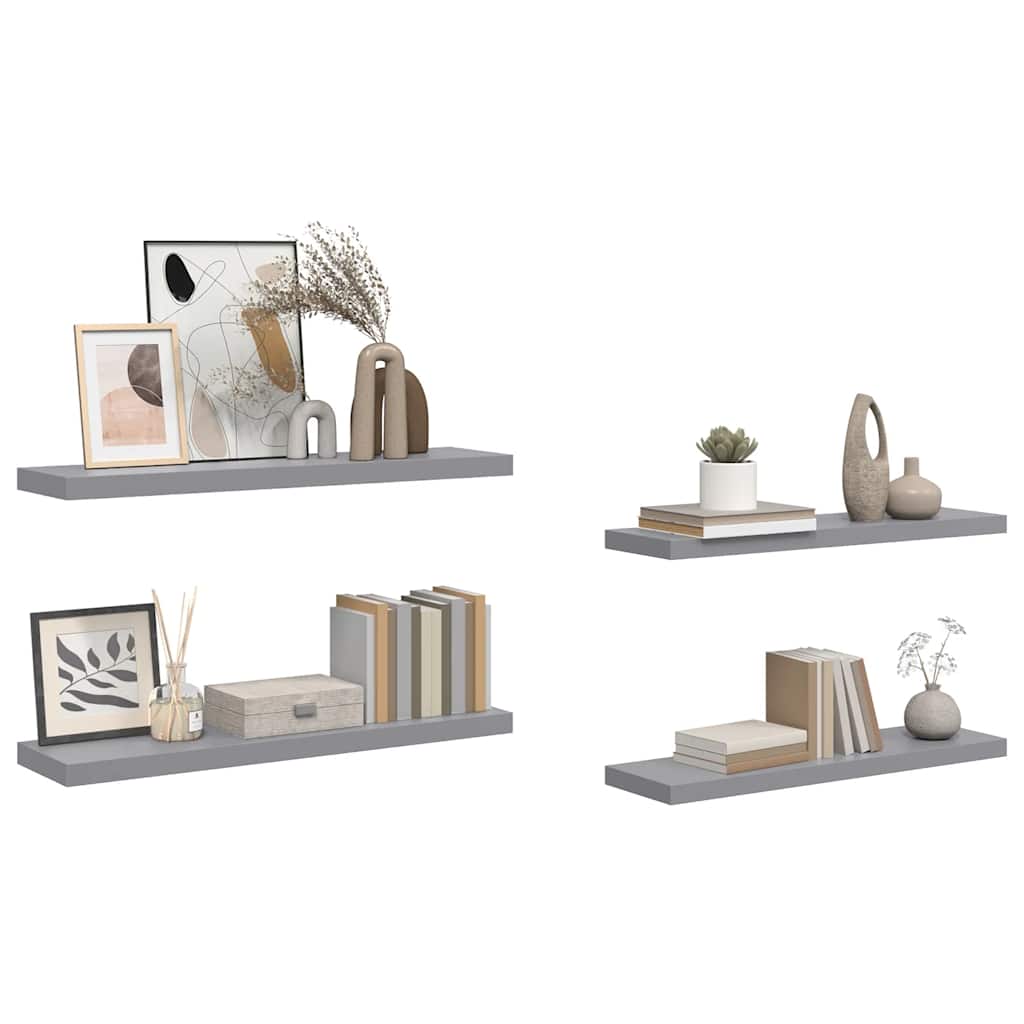 Pakabinamos lentynos, 4vnt., pilkos, 90x23,5x3,8cm, MDF