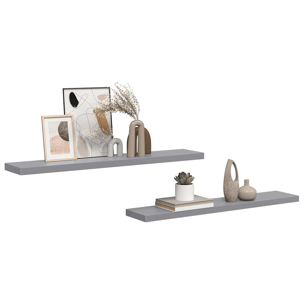Pakabinamos lentynos, 2vnt., pilkos, 120x23,5x3,8cm, MDF