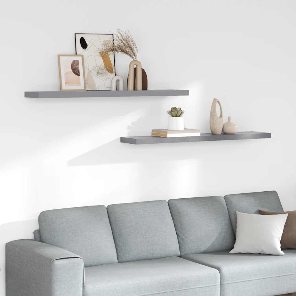 Pakabinamos lentynos, 2vnt., pilkos, 120x23,5x3,8cm, MDF