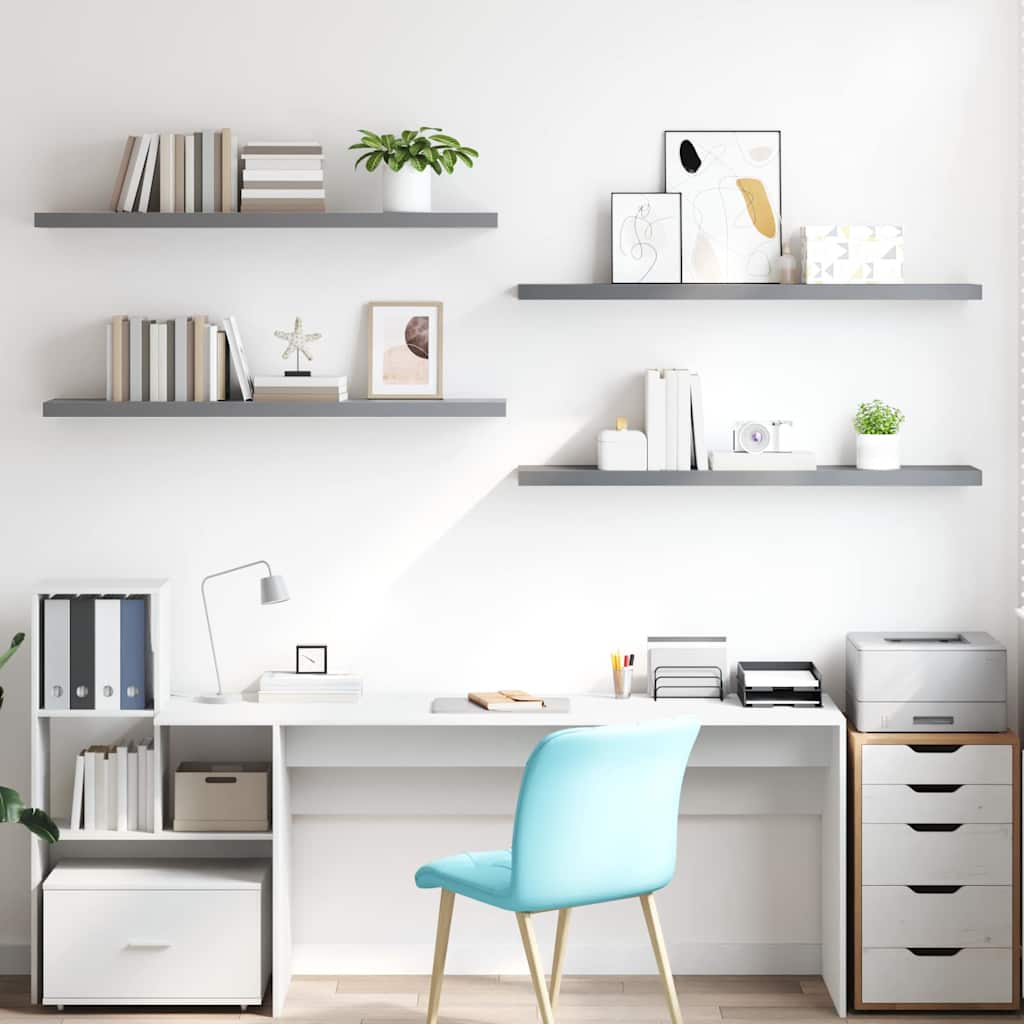 Pakabinamos lentynos, 4vnt., pilkos, 120x23,5x3,8cm, MDF