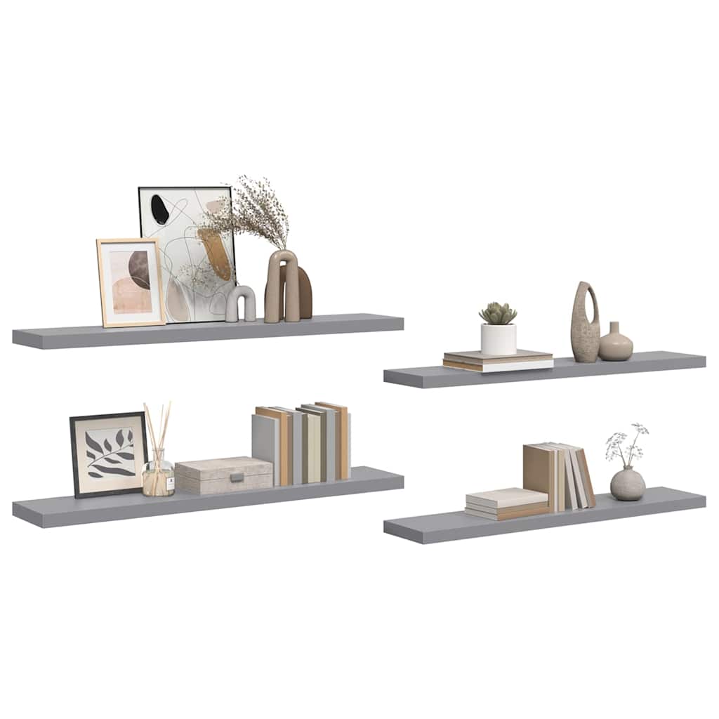 Pakabinamos lentynos, 4vnt., pilkos, 120x23,5x3,8cm, MDF