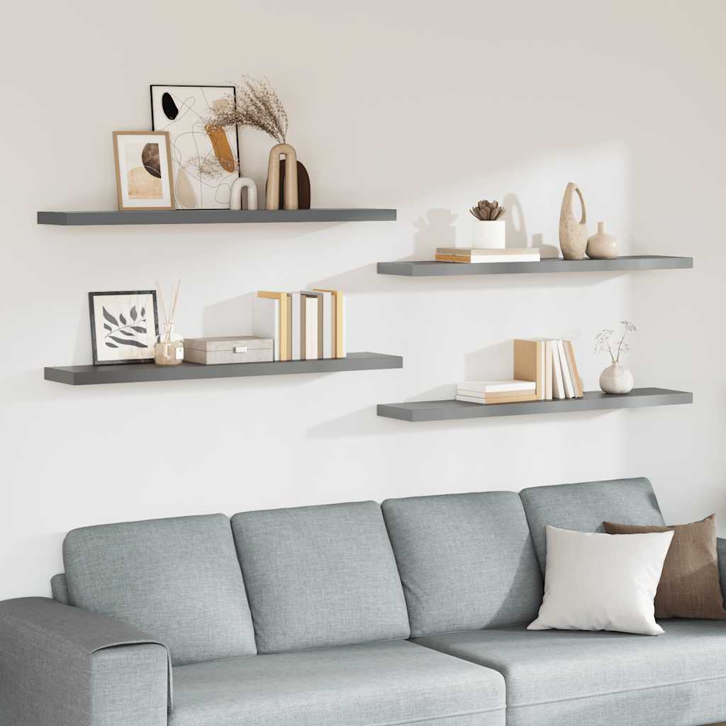 Pakabinamos lentynos, 4vnt., pilkos, 120x23,5x3,8cm, MDF