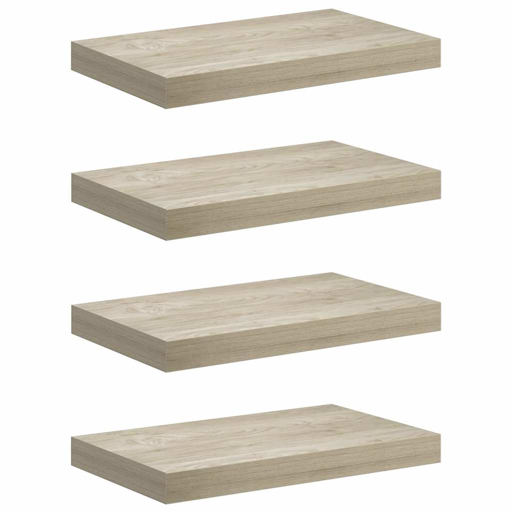 Pakabinamos sieninės lentynos, 4vnt., ąžuolo, 40x23x3,8cm, MDF