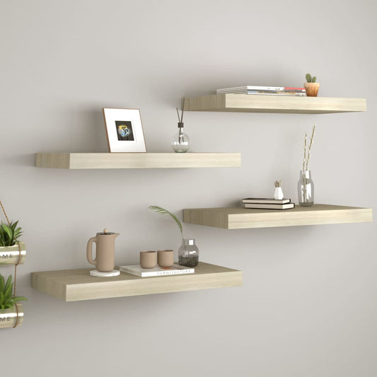 Pakabinamos sieninės lentynos, 4vnt., ąžuolo, 50x23x3,8cm, MDF