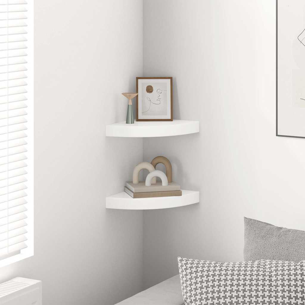 Pakabinamos kampinės lentynos, 2vnt., baltos, 25x25x3,8cm, MDF