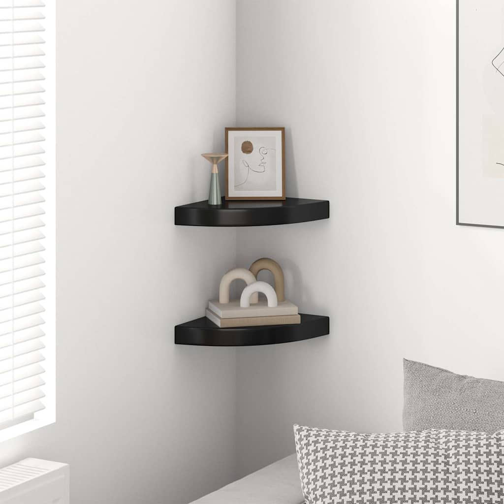 Pakabinamos kampinės lentynos, 2vnt., juodos, 25x25x3,8cm, MDF
