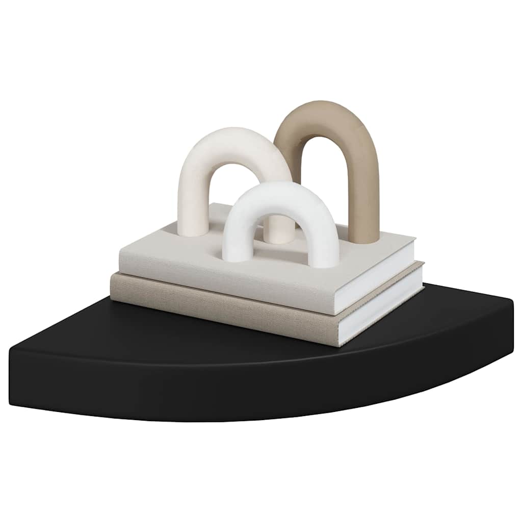 Pakabinamos kampinės lentynos, 4vnt., juodos, 25x25x3,8cm, MDF