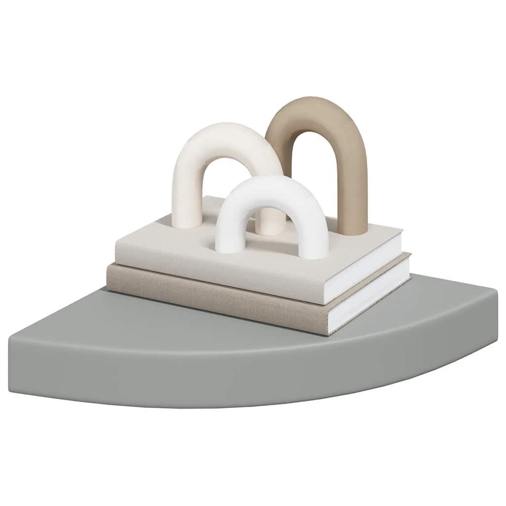 Pakabinamos kampinės lentynos, 2vnt., pilkos, 25x25x3,8cm, MDF