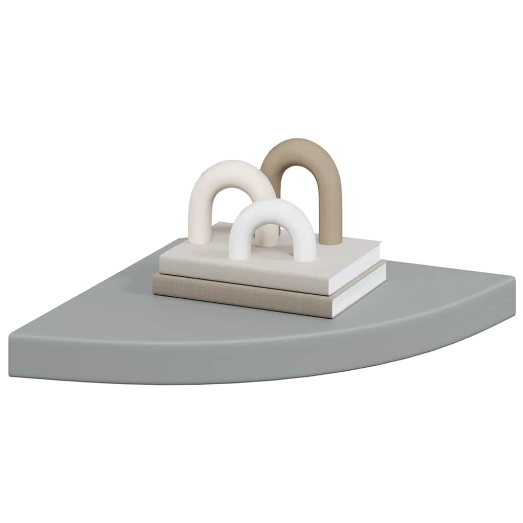 Pakabinamos kampinės lentynos, 4vnt., pilkos, 35x35x3,8cm, MDF
