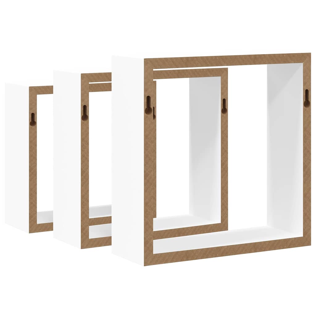 Sieninės lentynos, 3vnt., baltos spalvos, MDF, kubo formos