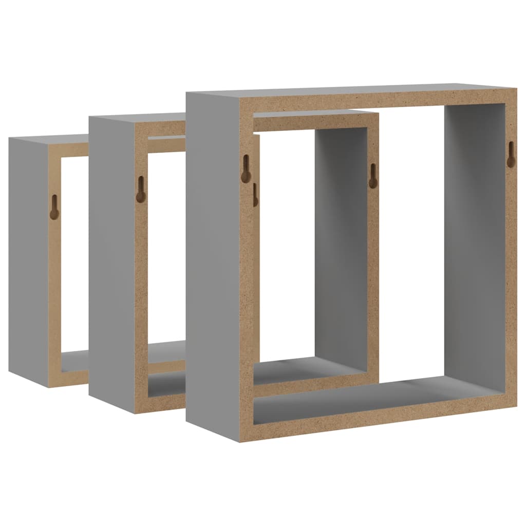 Sieninės lentynos, 3vnt., pilkos spalvos, MDF, kubo formos