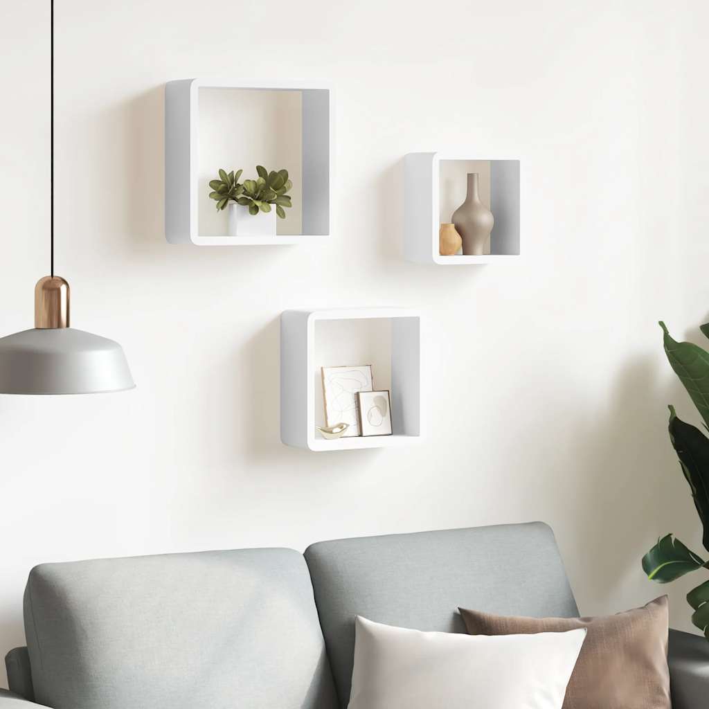 Sieninės lentynos, 3vnt., baltos spalvos, MDF, kubo formos