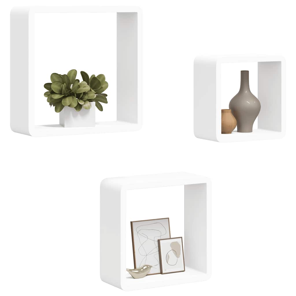 Sieninės lentynos, 3vnt., baltos spalvos, MDF, kubo formos