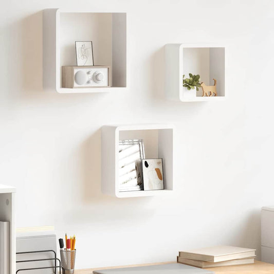 Sieninės lentynos, 3vnt., baltos spalvos, MDF, kubo formos