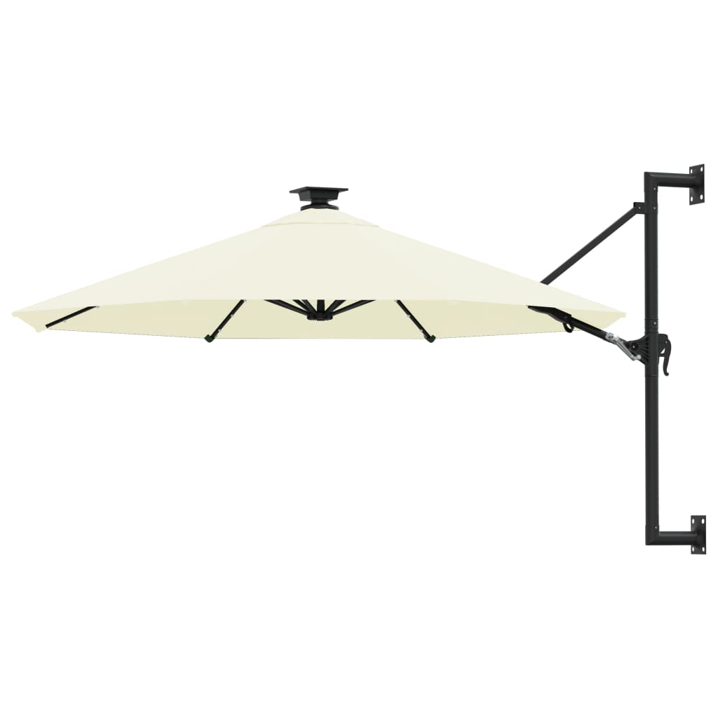 Prie sienos montuojamas sodo skėtis su LED, smėlio, 300cm