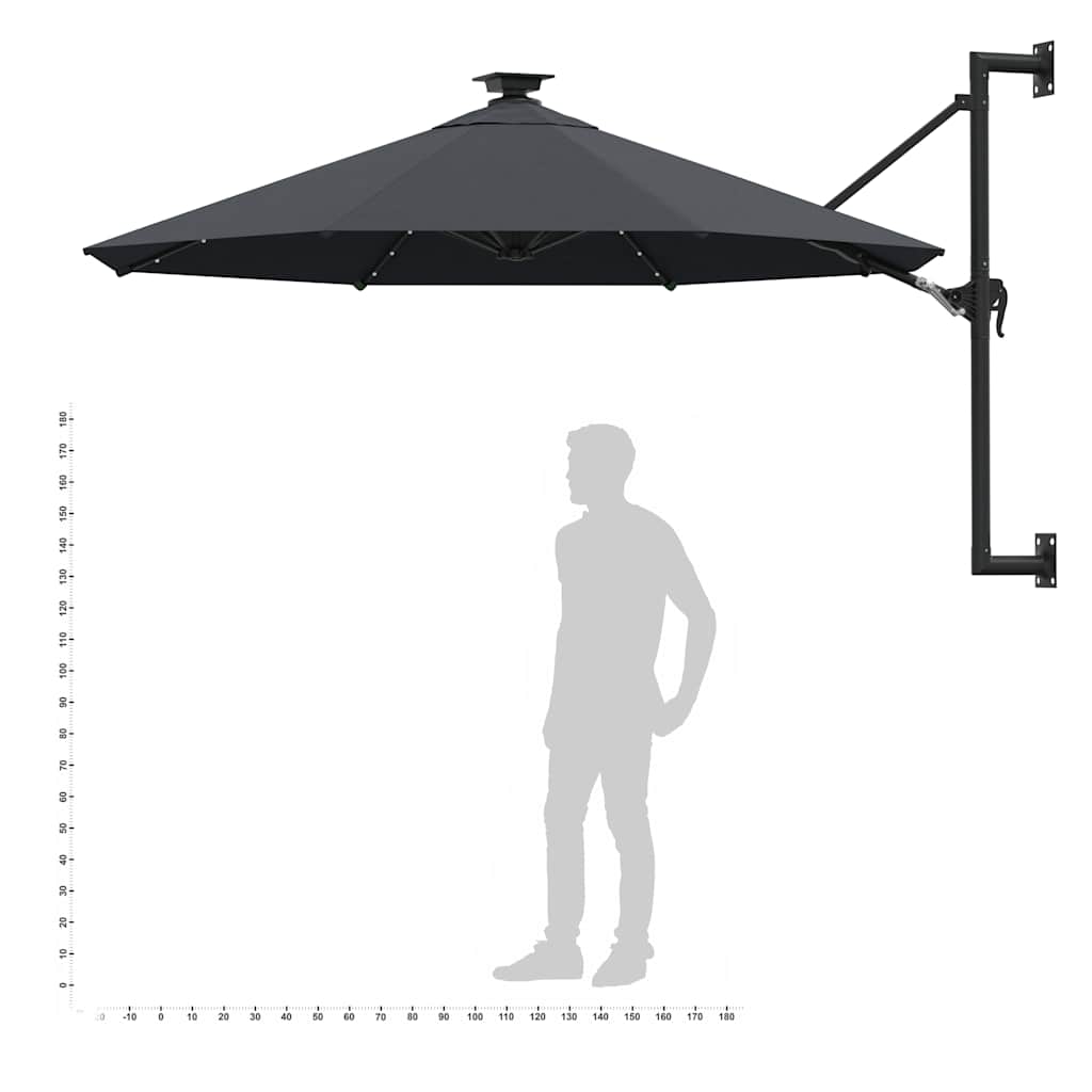 Prie sienos montuojamas sodo skėtis su LED, antracito, 300cm