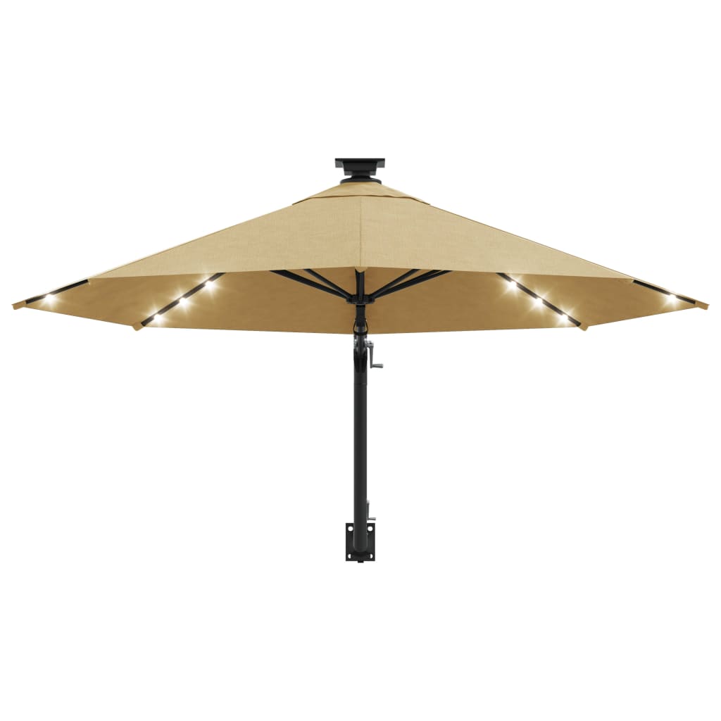 Prie sienos montuojamas sodo skėtis su LED, taupe, 300cm