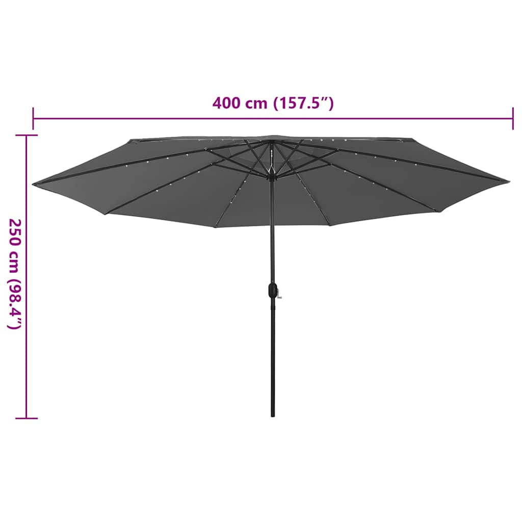 Sodo skėtis nuo saulės su LED lemputėmis, antracito, 400cm