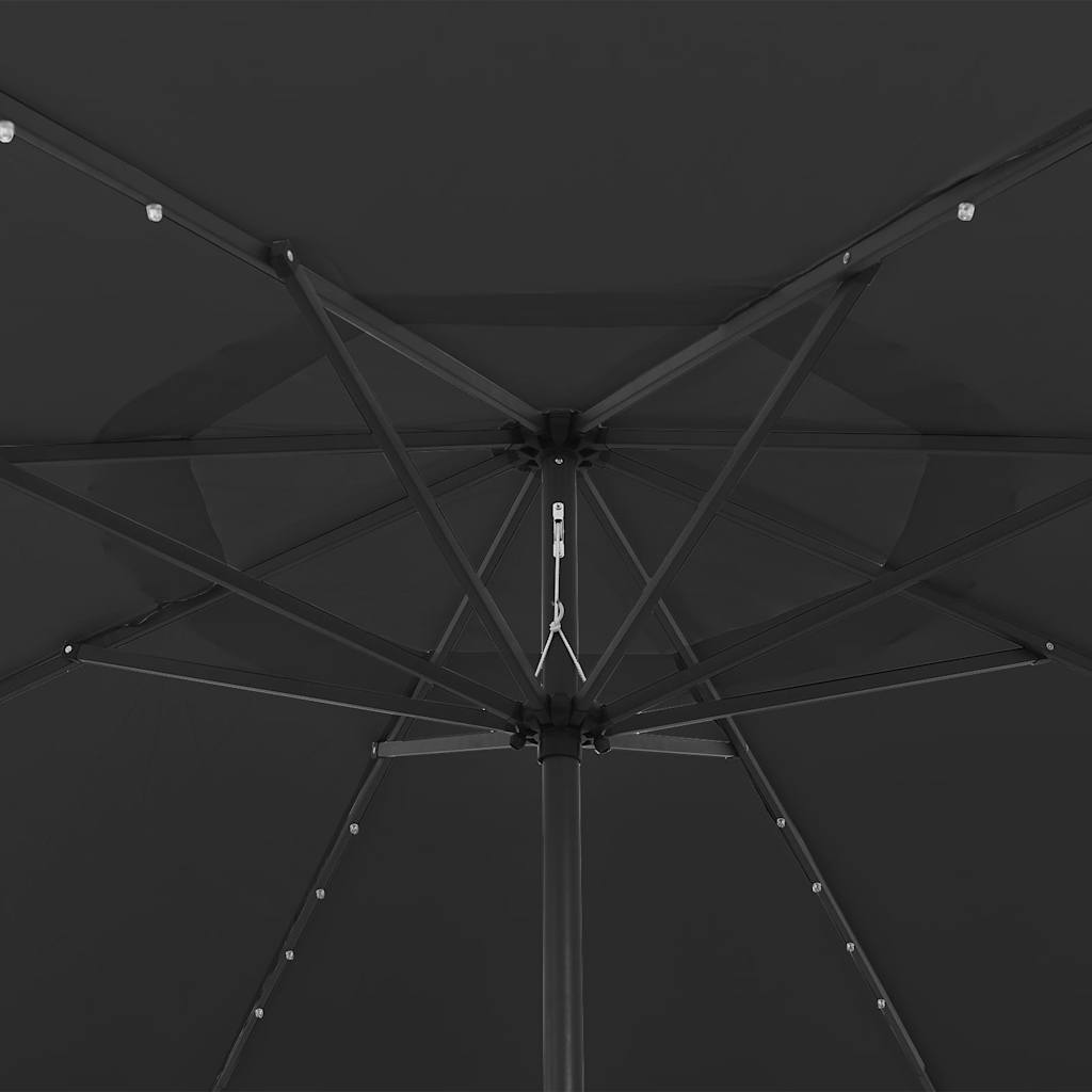 Sodo skėtis nuo saulės su LED lemputėmis, juodas, 400cm