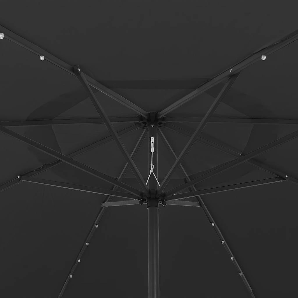 Sodo skėtis nuo saulės su LED lemputėmis, juodas, 400cm