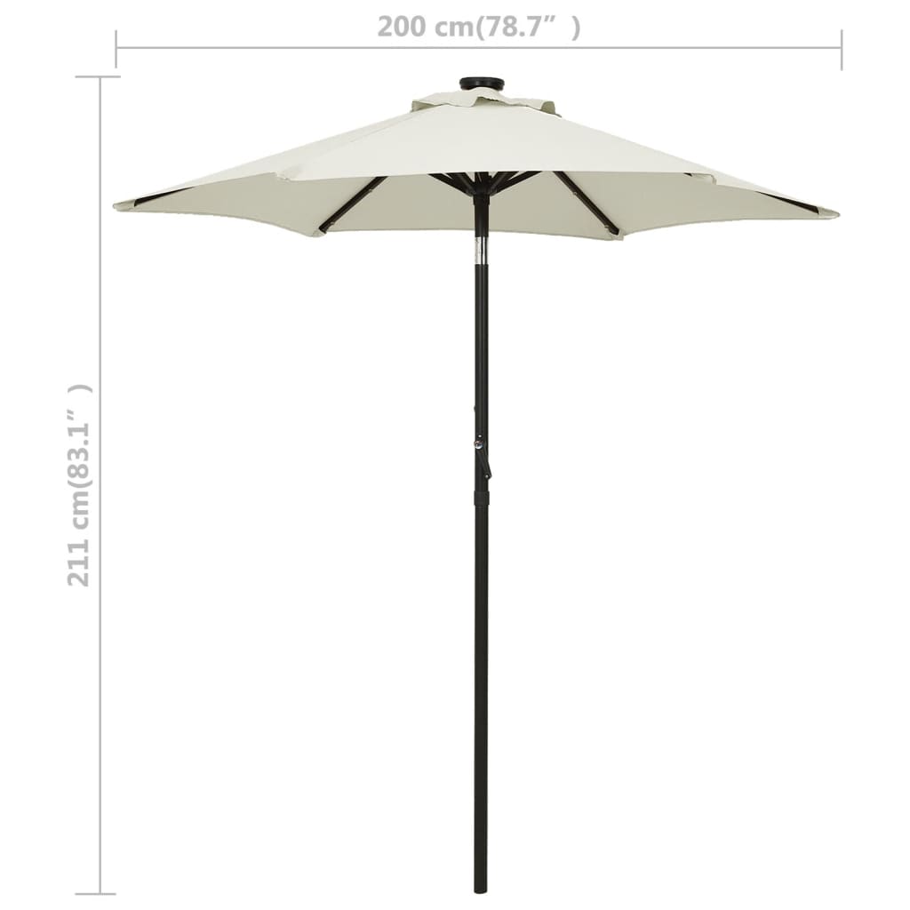 Sodo skėtis nuo saulės su LED, smėlio, 200x211cm, aliuminis