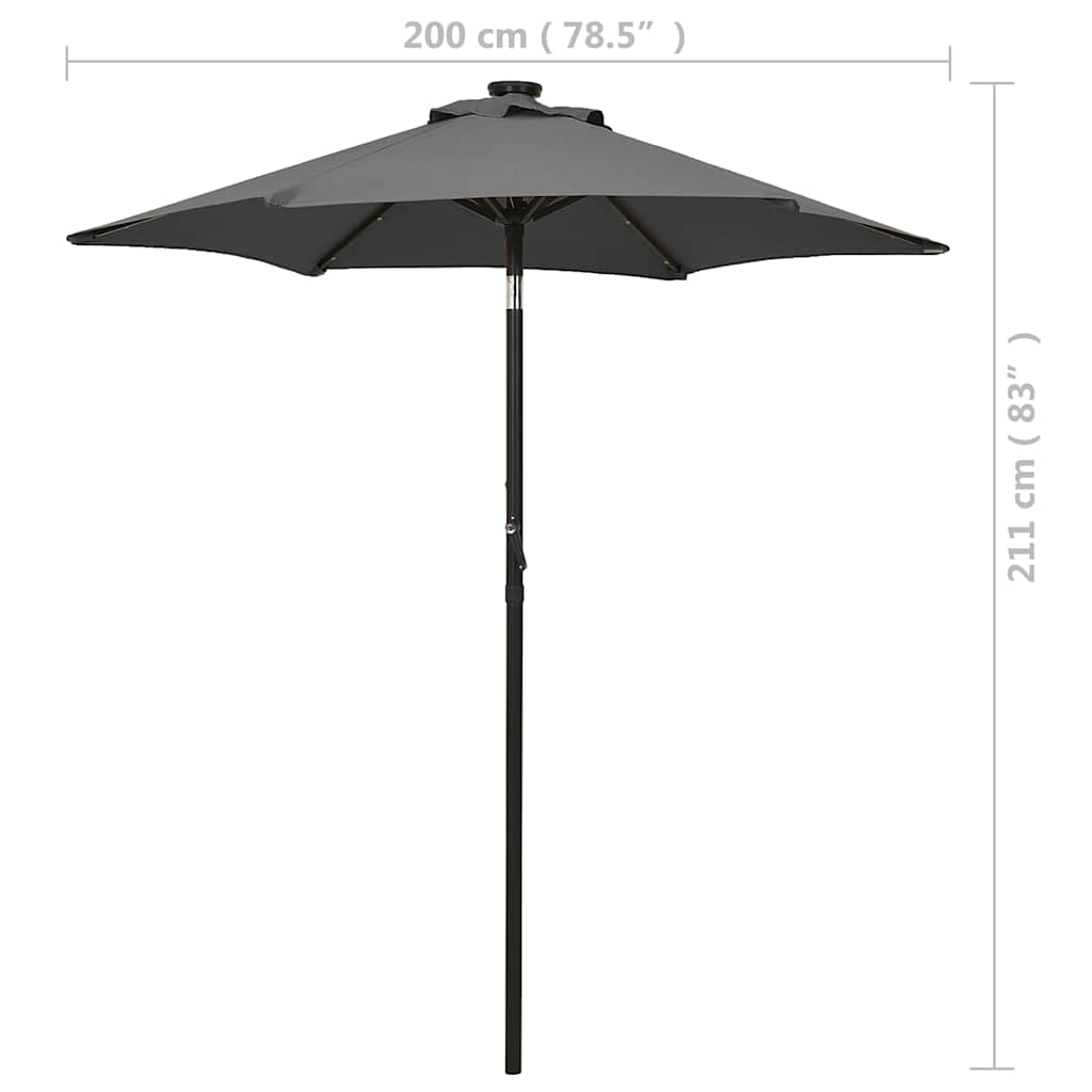 Sodo skėtis nuo saulės su LED, antracito, 200x211cm, aliuminis