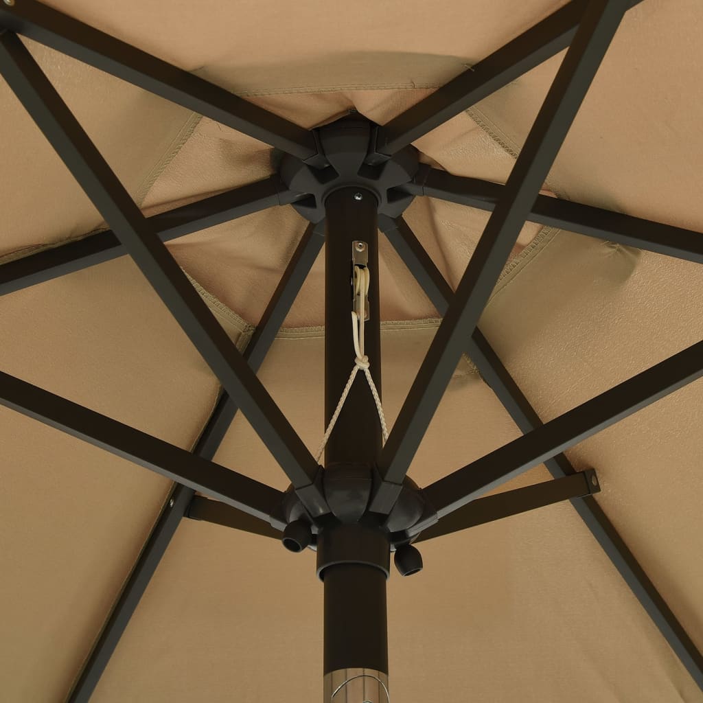 Sodo skėtis nuo saulės su LED, taupe, 200x211cm, aliuminis