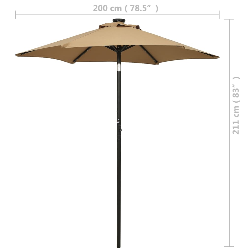 Sodo skėtis nuo saulės su LED, taupe, 200x211cm, aliuminis