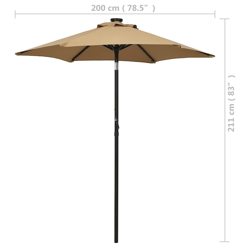 Sodo skėtis nuo saulės su LED, taupe, 200x211cm, aliuminis