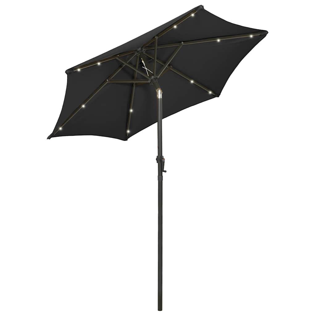 Sodo skėtis nuo saulės su LED, juodas, 200x211cm, aliuminis