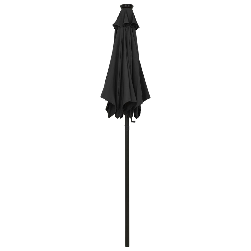 Sodo skėtis nuo saulės su LED, juodas, 200x211cm, aliuminis
