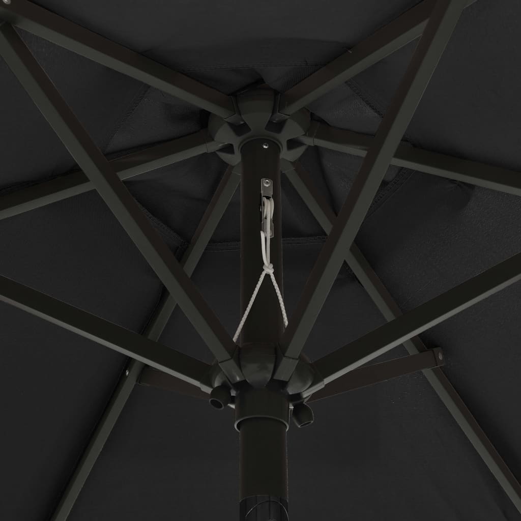Sodo skėtis nuo saulės su LED, juodas, 200x211cm, aliuminis