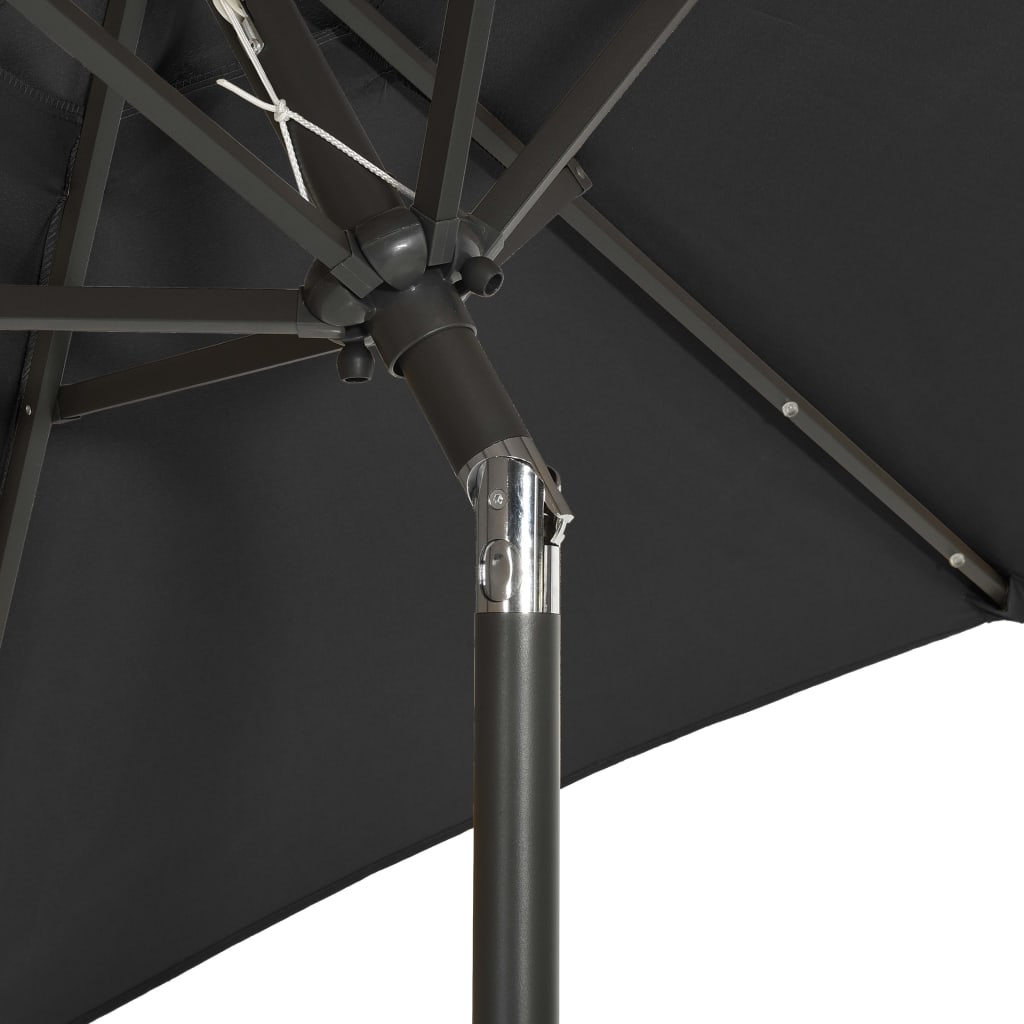 Sodo skėtis nuo saulės su LED, juodas, 200x211cm, aliuminis