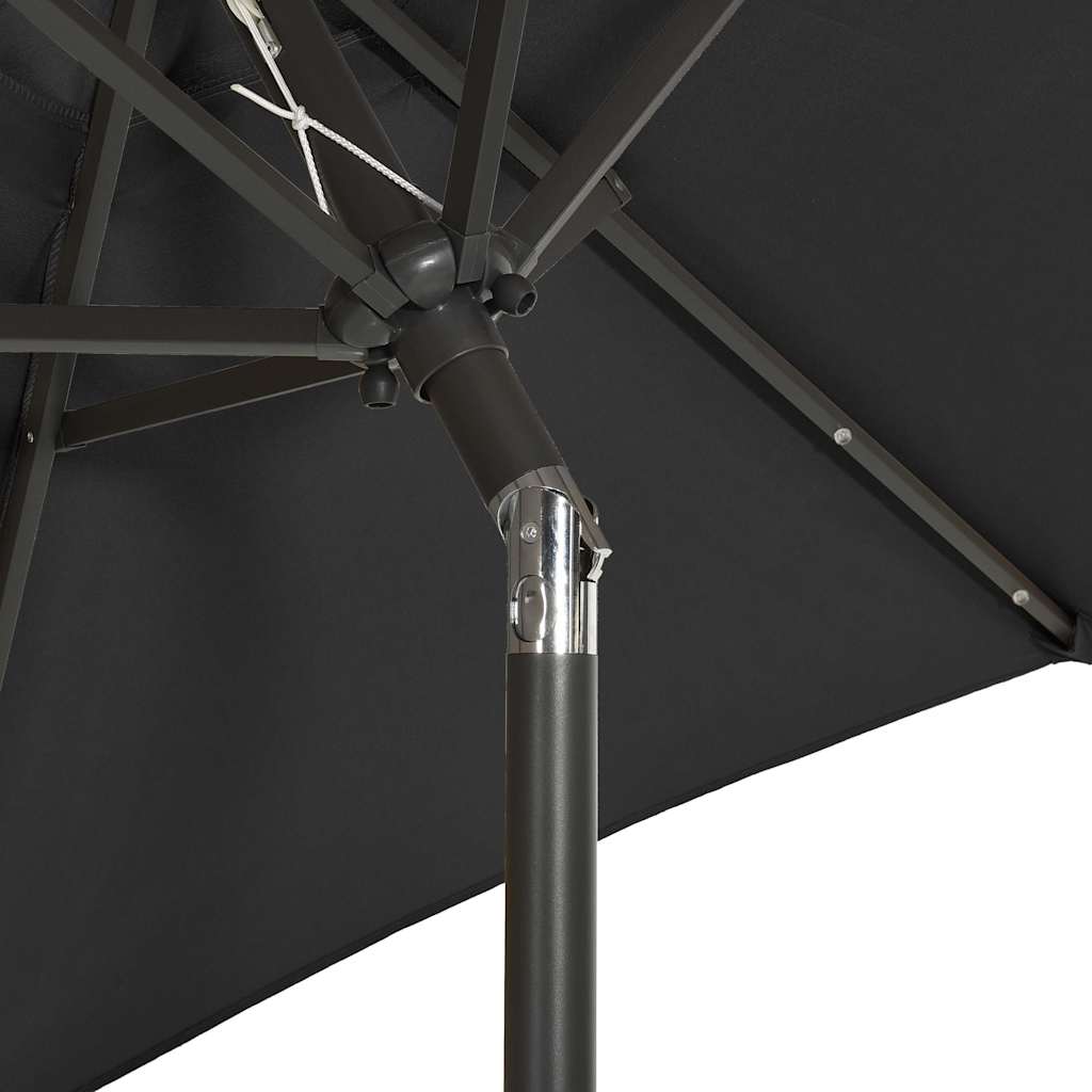 Sodo skėtis nuo saulės su LED, juodas, 200x211cm, aliuminis