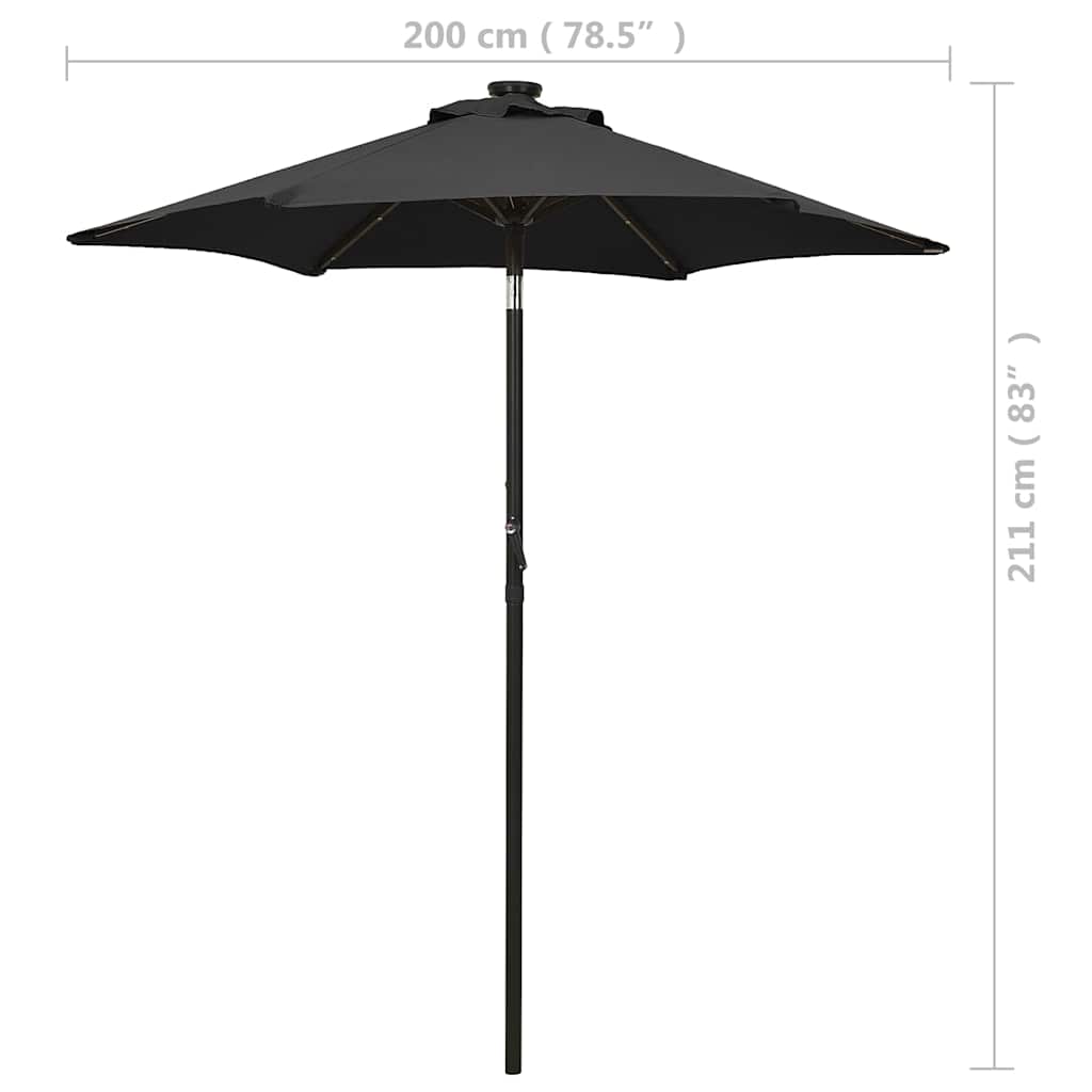 Sodo skėtis nuo saulės su LED, juodas, 200x211cm, aliuminis