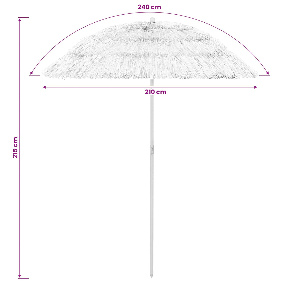 Paplūdimio skėtis, baltos spalvos, 240cm, havajietiško dizaino