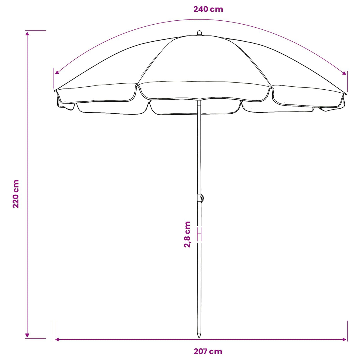 Paplūdimio skėtis nuo saulės, mėlynos spalvos, 240cm