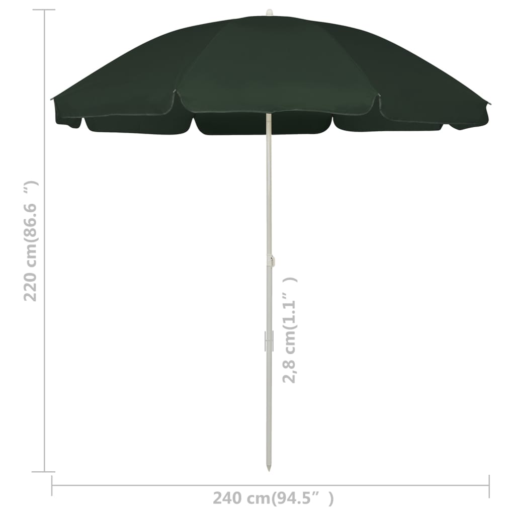 Paplūdimio skėtis nuo saulės, žalios spalvos, 240cm