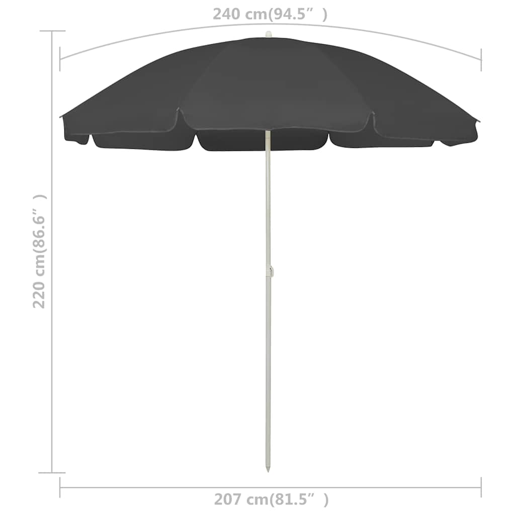 Paplūdimio skėtis nuo saulės, antracito spalvos, 240cm
