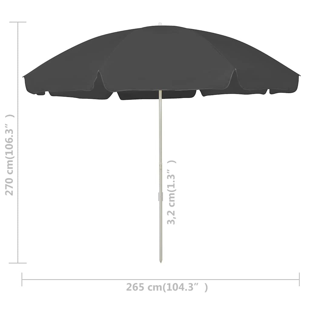 Paplūdimio skėtis nuo saulės, antracito spalvos, 300cm