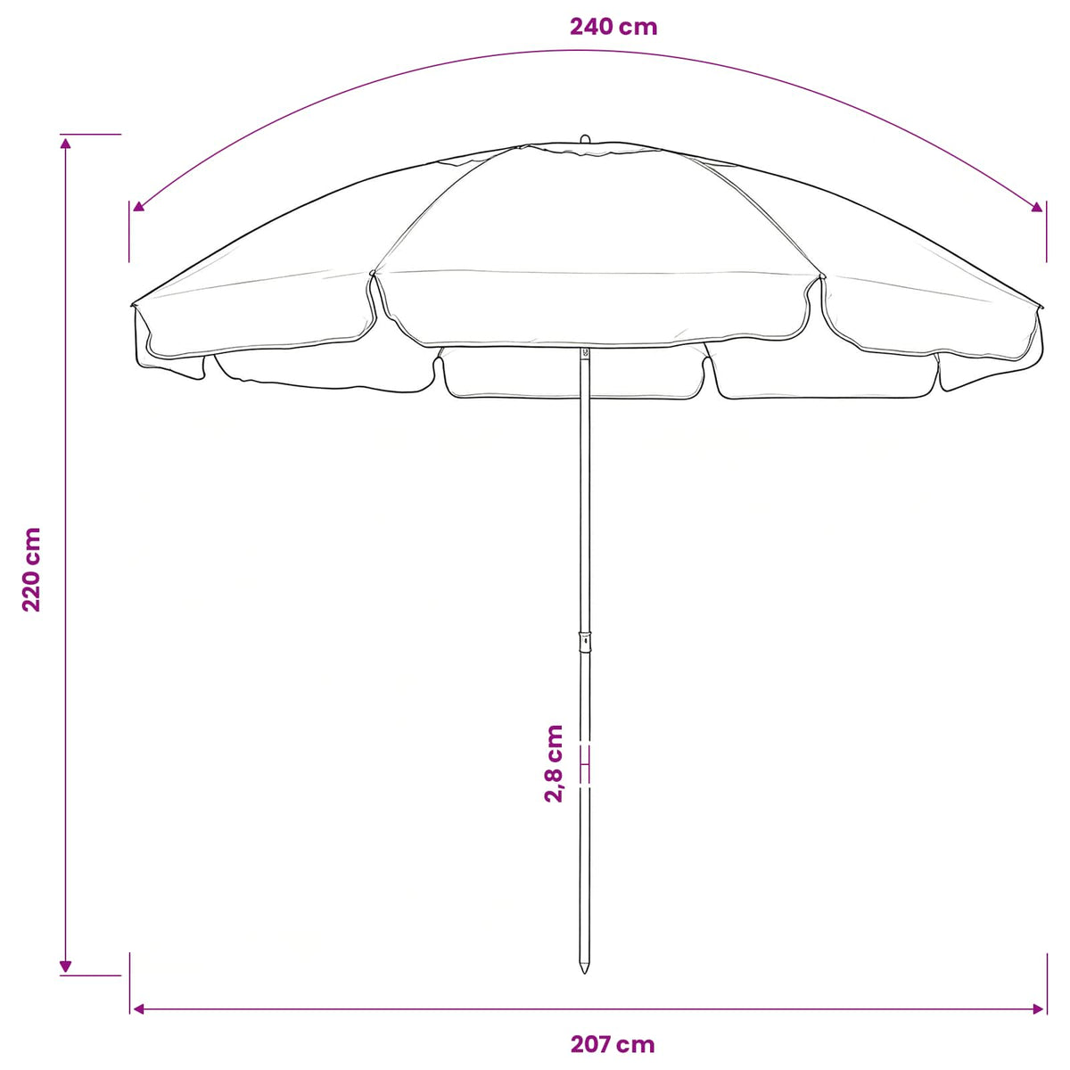 Paplūdimio skėtis nuo saulės, smėlio geltonos spalvos, 240cm