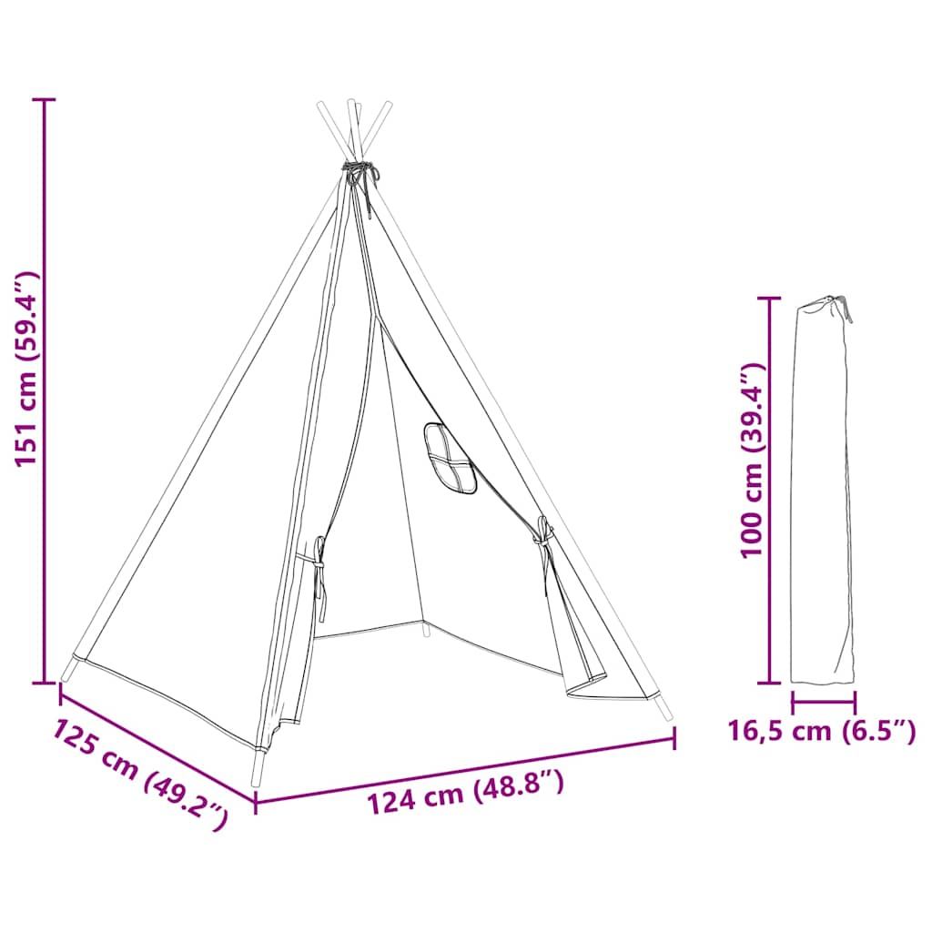 Vaikiška tipi palapinė, pilka, 120x120x150cm, persiko oda
