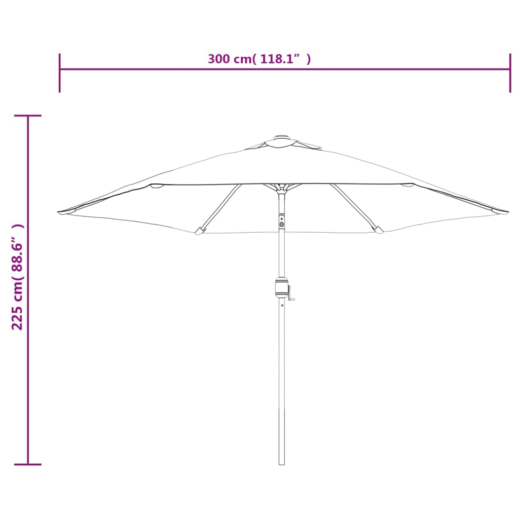 Sodo skėtis su LED ir plieniniu stulpu, tamsiai raudonas, 300cm