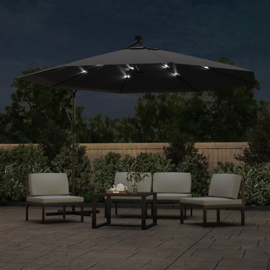 Gembinis sodo skėtis nuo saulės su LED, juodos spalvos, 350cm