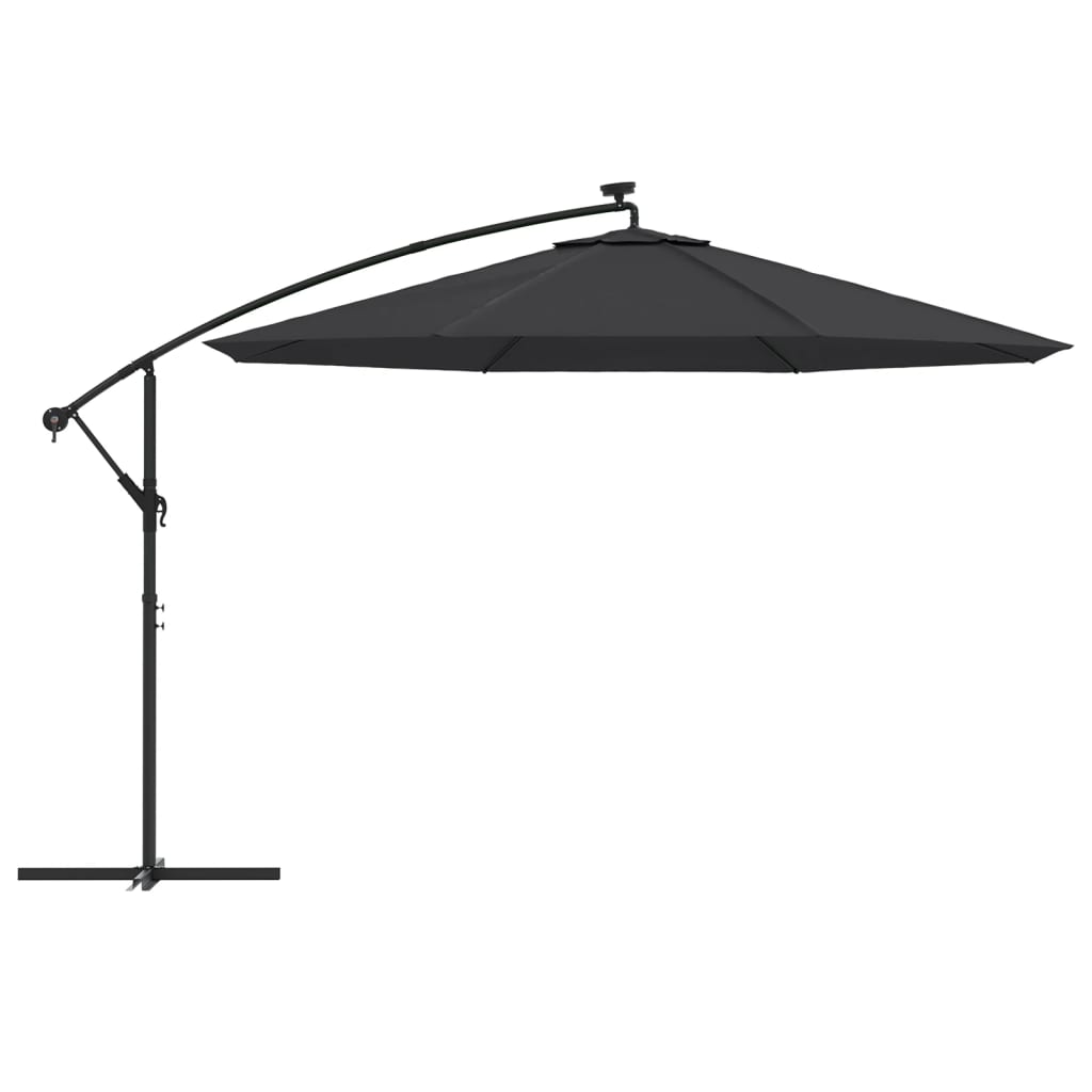 Gembinis sodo skėtis nuo saulės su LED, juodos spalvos, 350cm