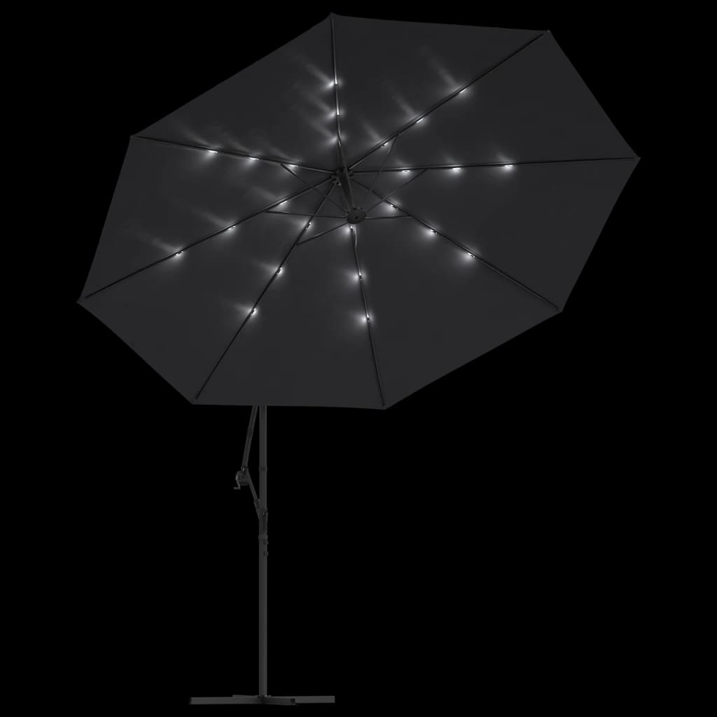 Gembinis sodo skėtis nuo saulės su LED, juodos spalvos, 350cm
