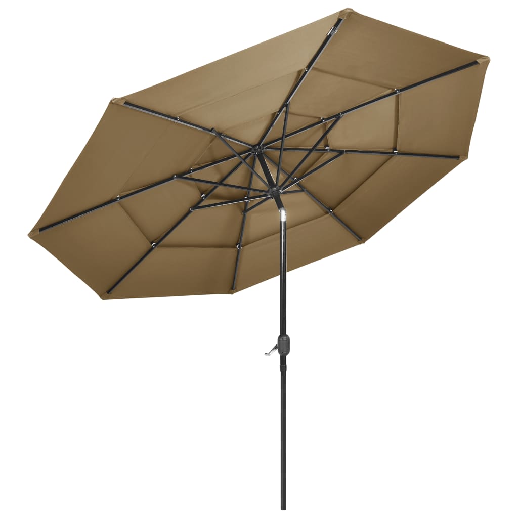 Sodo skėtis su aliuminio stulpu, taupe spalvos, 3m, 3 aukščių