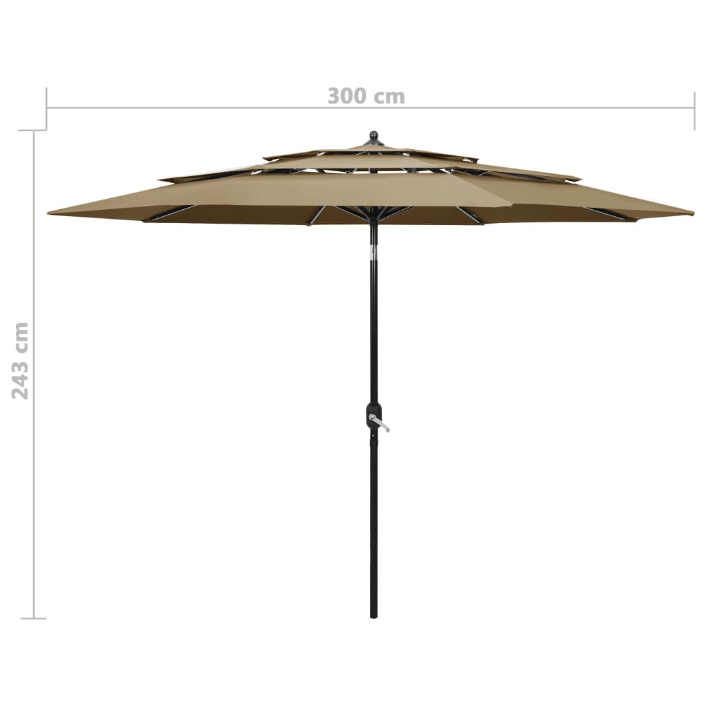 Sodo skėtis su aliuminio stulpu, taupe spalvos, 3m, 3 aukščių